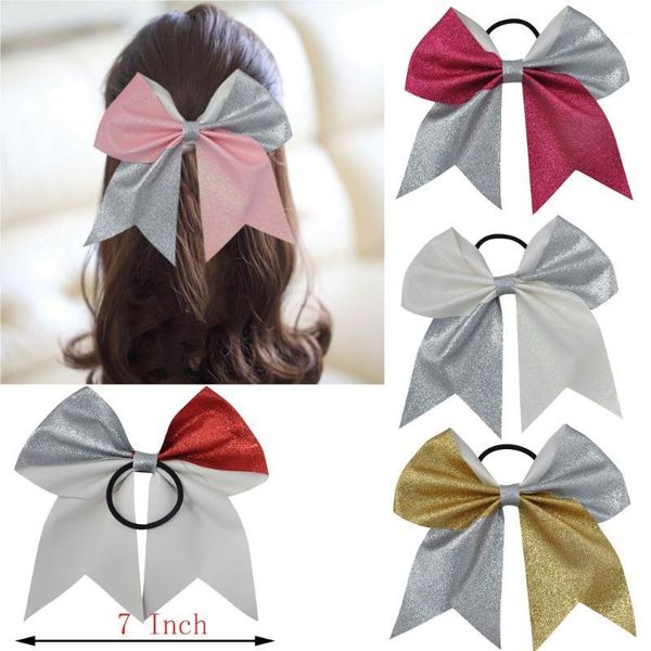 

7 inches woman large hair bows bowknot scrunchies girls festival hair gum ties fashion glitter elastic hairband accessories1, Slivery;white