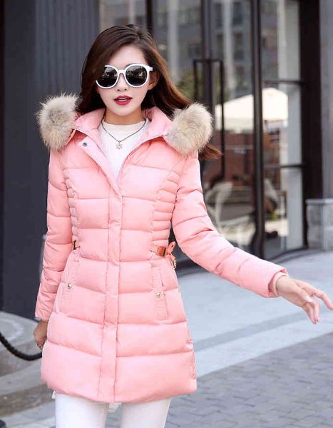

women's down & parkas fashion slim tunic zipper puffer feather jacket black red pink gray for women clothing long coat with faux fur ho