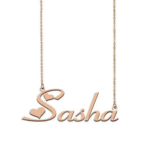 

sasha name necklace custom nameplate pendant for women girls birthday gift kids friends jewelry 18k gold plated stainless steel, Silver