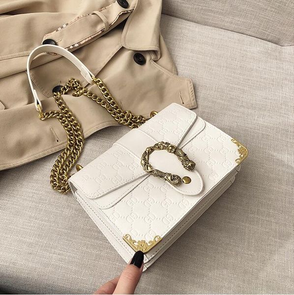 

women handbag personalized gold buckle women shoulder bag street trend embossed leather chain bag new metal edging women messenger bag