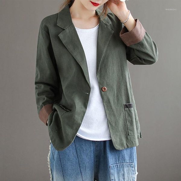 

blazer patchwork vintage size balzer korean black women office plus lady casual loose button coat women's clothing autumn 20201, White;black