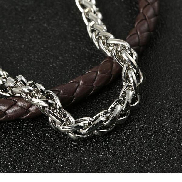 

fashion multilayer genuine leather bracelet wristband stainless steel chain lover charm bracelets men women punk jewel qylawv
