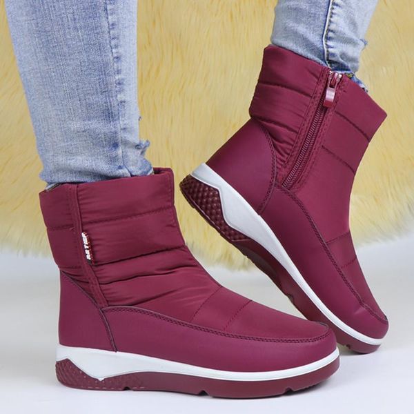 

boots ankle women winter snow waterproof platform shoes ladies warm plush wedge black short botas de mujer