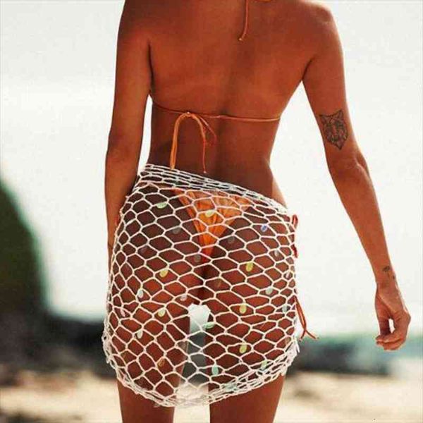

women wrap skirts fishnet hollow out beach wear bottom bikini cover up bathing suit plain lace up casual, White;black