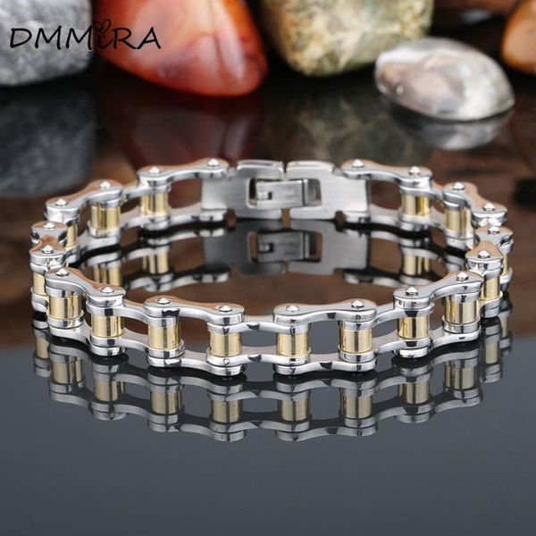 

charm bracelets high quatity women men's motorcycle bike chain bracelet color gold stainless steel link bicycle jewelry, Golden;silver
