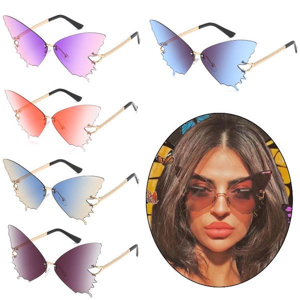 

fashion butterfly sunglasses for women uv protection sun glasses vintage metal rimless sunglasses street trendy punk eyewear, White;black