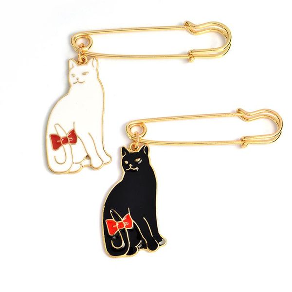 

pins, brooches cartoon tail bow tie cat kitten brooch metal animal black white pins for clothes jacket bag pin buckle badge women girls jewe, Gray