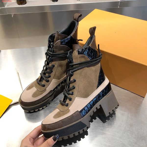 

style 20ss women platform boots martin desert boot flamingos love arrow 100% real leather medal coarse non-slip winter shoes, Black