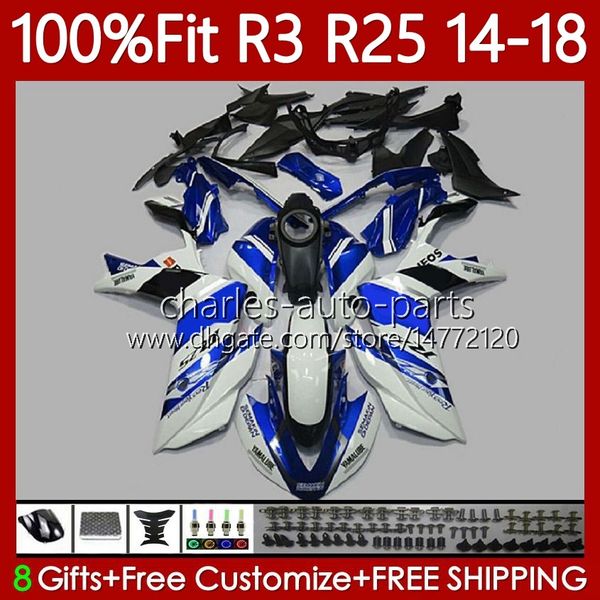 Fairings de molde de injeção para yamaha yzfr3 yzf-r25 yzfr25 yzf r3 branco azul blk r25 14 15 17 17 18 bodywork 102No.71 yzf-r3 2014 2015 2016 2017 2018 yzf r 3 25 14-18 OEM kit de corpo