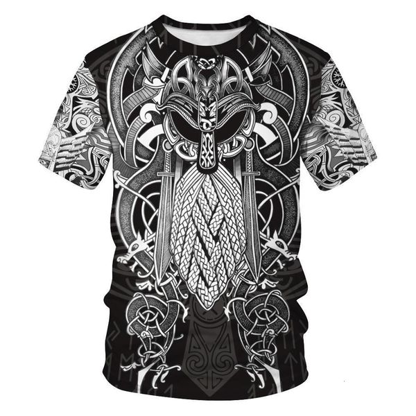 

2021 новая летняя мода viking tattoo t рубашка мужская рубашка викинг odin 3d печатная смешная футболка harajuku повседневная улица tee, White;black
