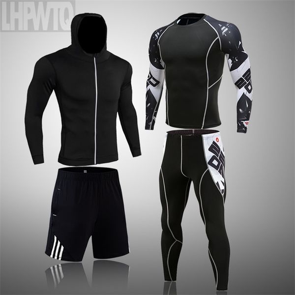 

3 pcs/sets men's training clothing suits cycling thermal underwear quick-drying sportswear gym exercise suit compression clothes 201202, Gray