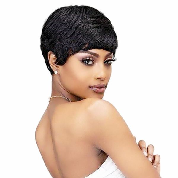 

brazilian very short pixie cut wig naturalblack human hair none lace glueless wigs for black women celebritywomen bob machine made wig, Black;brown