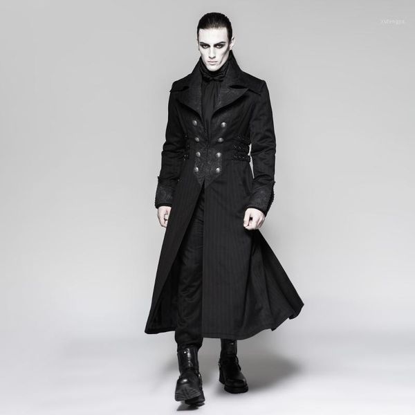 

punk rave men's gentleman steam punk arctic wolf collar long coat striped retro jacquard hollow-out winter jacket1, Tan;black
