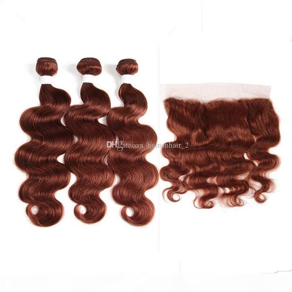 

#33 reddish brown hair with lace frontal closure copper red human hair extension with lace frontal closure 4pcs lot, Black;brown