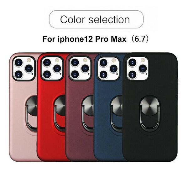 

простота установки tpu + metal компактный телефон для iphone 12 pro max случая кожи tpu крышка с 360 палец кольцо стенд держатель
