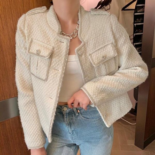 

2020 autumn winner new women diamonds tweed jacket coat for ladies fashion white coat gdnz 8.28, Black;brown