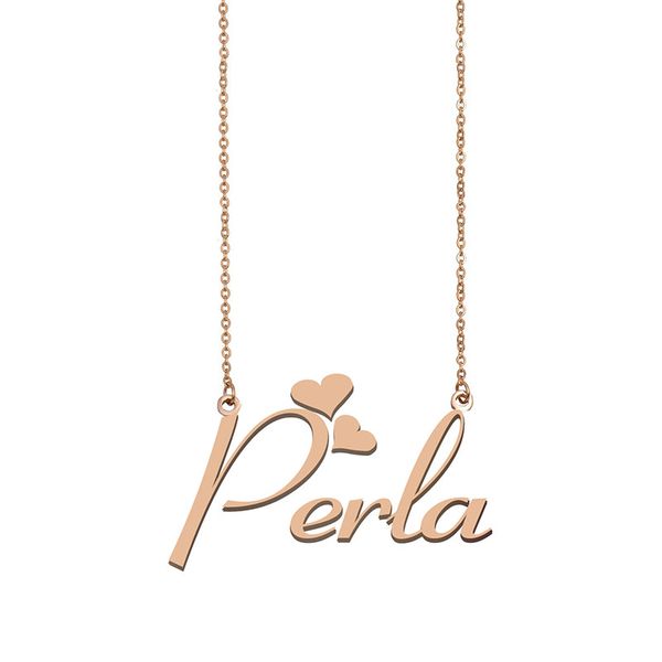 

perla name necklace custom nameplate pendant for women girls birthday gift kids friends jewelry 18k gold plated stainless steel, Silver