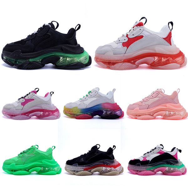 

2021 fashion men women casual dad shoes neon green triple-s 17fw sneakers tripler black pink crystal clear sole bottom paris platform