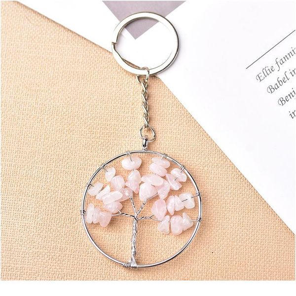 

key ring natural crystal gemstone tree of life pendant mineral jewelry key chains seven chakras bag accessories quartz qyldtj, Black