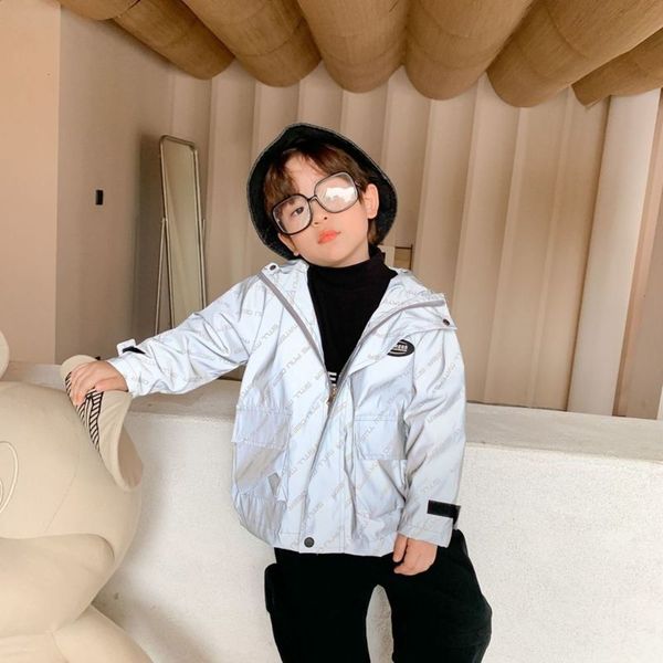 

and winter 2020 new handsome boy's autumn coat korean baby sports reflective hooded children's et zipper sweater fashion, Black