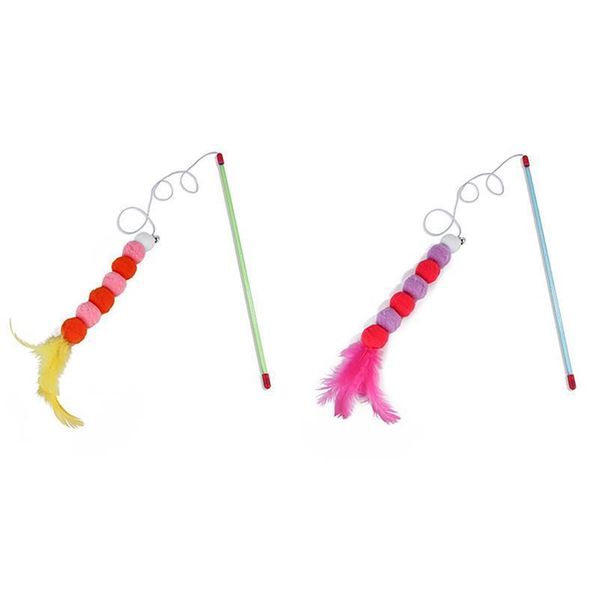 

1pc pom pom cat wand toy interactive funny cat feather teaser kitten teaser toy with bell pet qylsnr