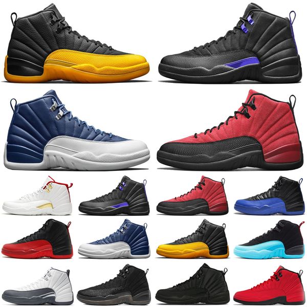 

12 12s men basketball shoes dark concord reverse flu game university gold indigo cny athletic mens trainers sports sneakers 7-13