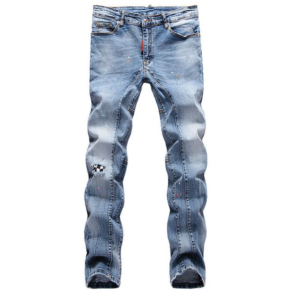 

mens designer jeans denim slim man fashion skinny bodycon embroidery pants italian hole joggers trousers d2 ripped jeans, Blue