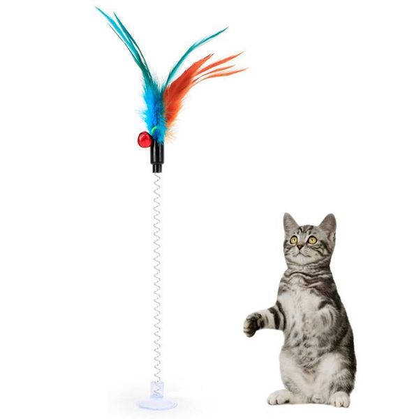 

1pc cat toy funny interactive suction spring cat toy cat feather wand teaser pet interactive supplies favor rand jllpuu