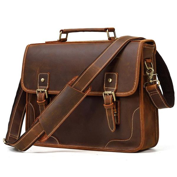 

vintage crazy horse leather briefcase lapbag for men work crossbody business bag messenger shoulder portfolio travel sac