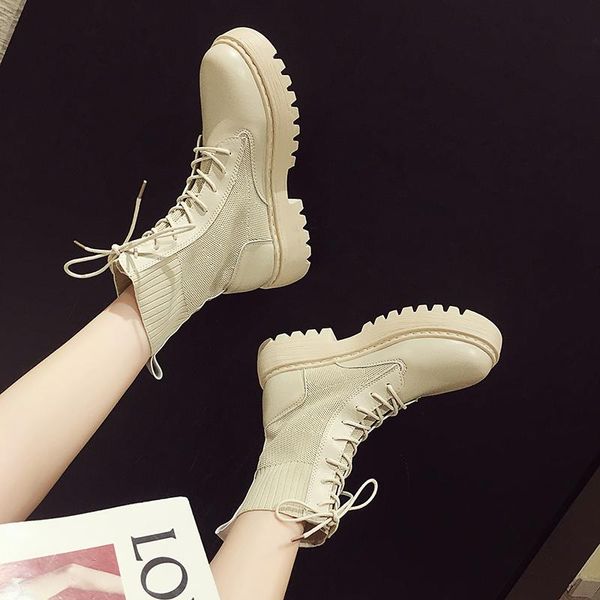 

ankle boots for women 2020 autumn motorcycle boots thick heel platform shoes woman slip on round toe fashion winter, Black