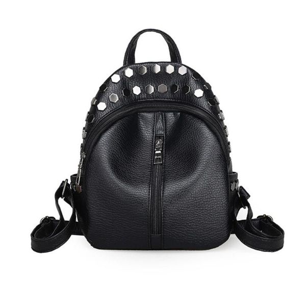 

2020 fashion women backpack pu leather rivet backpacks for teenage girls female school shoulder bag bagpack mochila