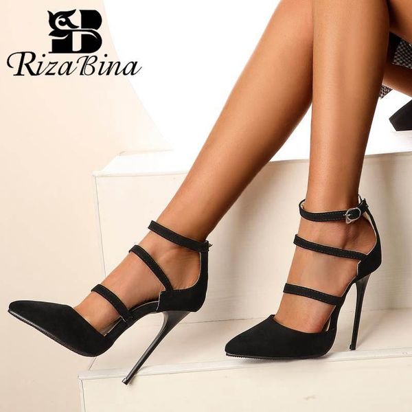 

rizabina plus size 34-48 women high heel sandals fashion metal buckle style summer shoes women party wedding footwear, Black