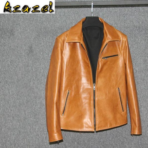 

genuine leather jacket men spring autumn cow leather jacket plus size brown coat fashion 5xl chaqueta cuero hombre pph342, Black