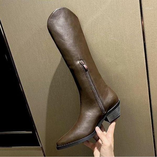 

knee high boots women leather spring autumn shoes woman beige leather pointed toe brown black shoes for women fashion heels1