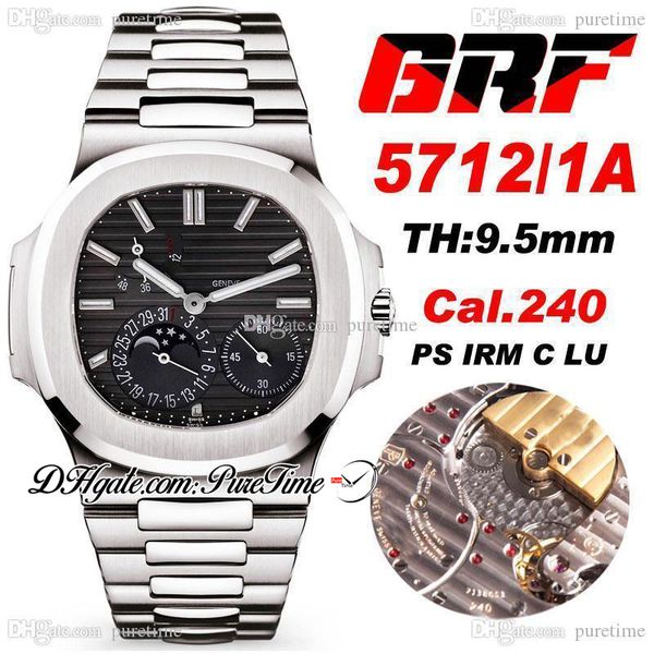 Grf Moon Fase Data 5712 / 1A PP240 Automatic Mens Assista 40mm Textura Cinza Dial Pulseira De Aço Inoxidável Super Edição Relógios Polidos Bezel A240 Puretime