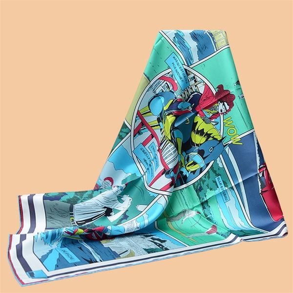 

huajun 2 store||self-retaining double-sided "wow double face" 90 silk twill spray scarf handmade curling y201007, Blue;gray