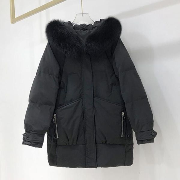 

women's down & parkas elimiiya oversize winter jacket women with fur hood parka warm slim coat woman puffer padded outwear long, Black