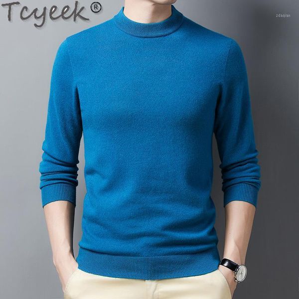 

tcyeek 100% wool winter pullover men clothing 2020 korean casual warm oversized men's sweater fashion pull homme lw1, White;black