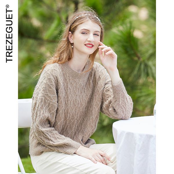 

2020 autumn / winter new round neck loose thickened coat women's korean twist long sleeve cashmere sweater 8012