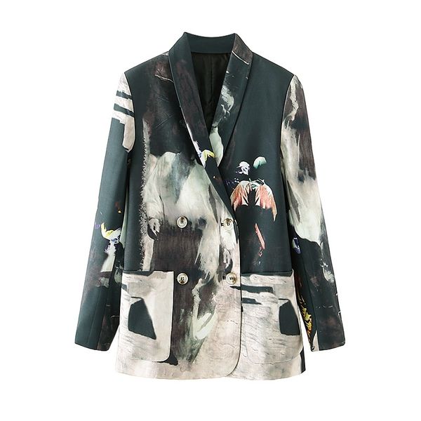 

2021 new streetwear feminine tie-dye printing blazers fashion ladies striped shredded female double-breasted jacket fn4k, White;black