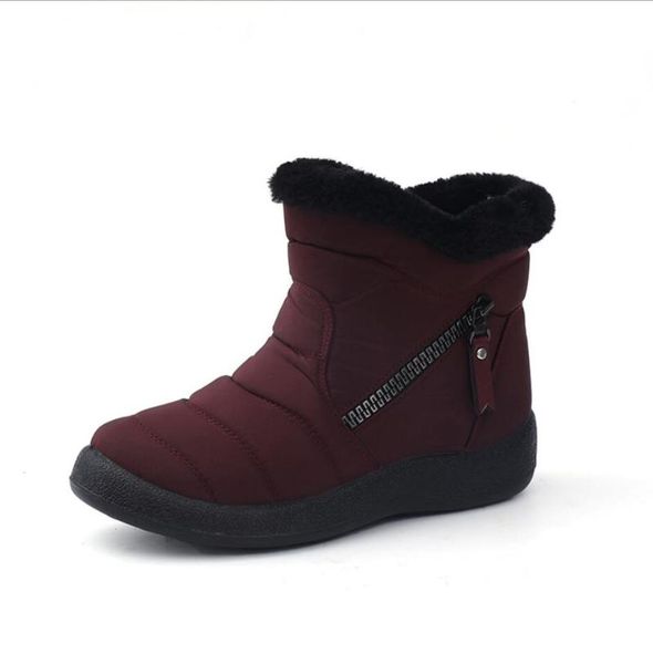 

2020 waterproof ultralight footwear snow boots women shoes warm plush fur ankle boots winter female slip on flat casual shoes, Black