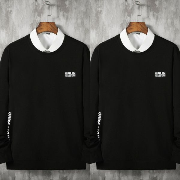 

man loose men's t-shirt sweatersweater sweater fat plus plus size spring and autumn long sleeve t-shirt clothes korean fashion brand fa, Black