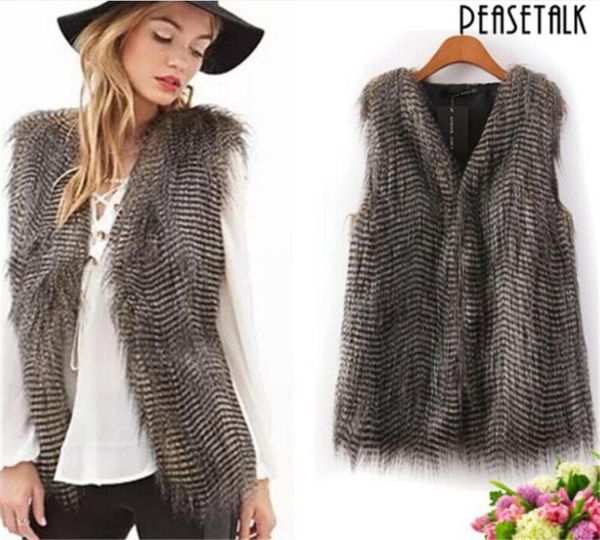 

european and american autumn and winter new women's imitation fur, peacock hair long-haired vest, women's padded vest jacket women, Black;white