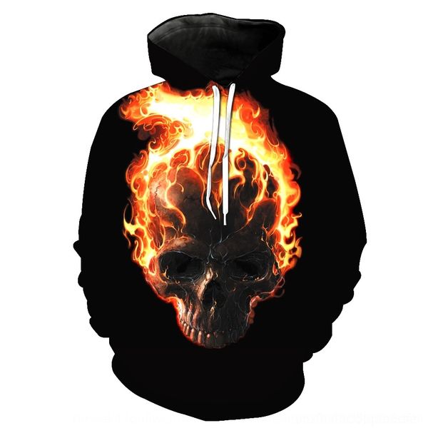 

ttilf hooded skull printed hooded pocket pullover pullover sweater men's trendy flame sweater men's2621 qo8rv, Black