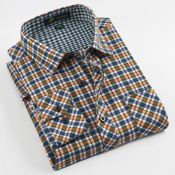 

casual brushed fabric mens plaid shirts turndown collar long sleeve regular fit soft comfortable no fade with chest pocket1, White;black