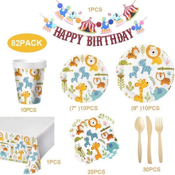 Festival Party Dinnerware Decor Set Cartoon Bambini Usa e getta Decorazione Piatto di carta Tazza Asciugamano Stoviglie Coltello Forchetta Cucchiaio Pull Flag VT1829