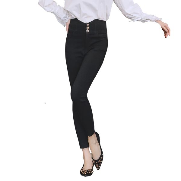 

2021 new black women's upper-waisted pants pencil goth streetwear legging thin capris aesthetic character abxn, Black;white