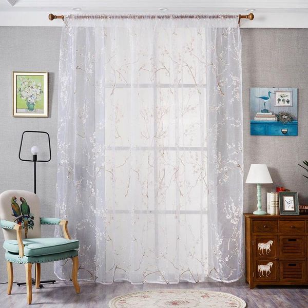 

curtain & drapes ink painting wintersweet jacquard window screening decoration burnt-out yarn