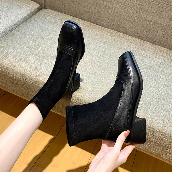 

women's boots autumn fashion womens shoes 2020 summer booties boots-women ankle punk med ladies rubber hoof heels basic, Black