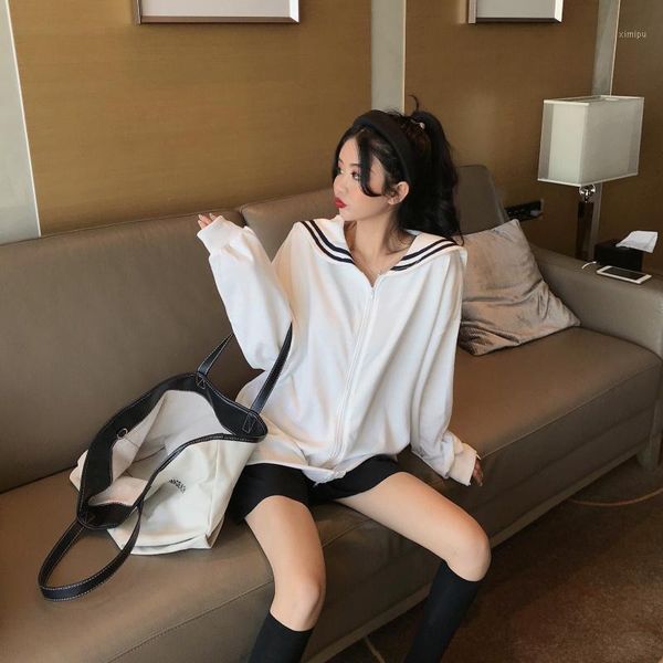 

women coats and jackets style pockets sailor collar zipper solid women's clothing autumn korean loose vetement femme1, Black;brown